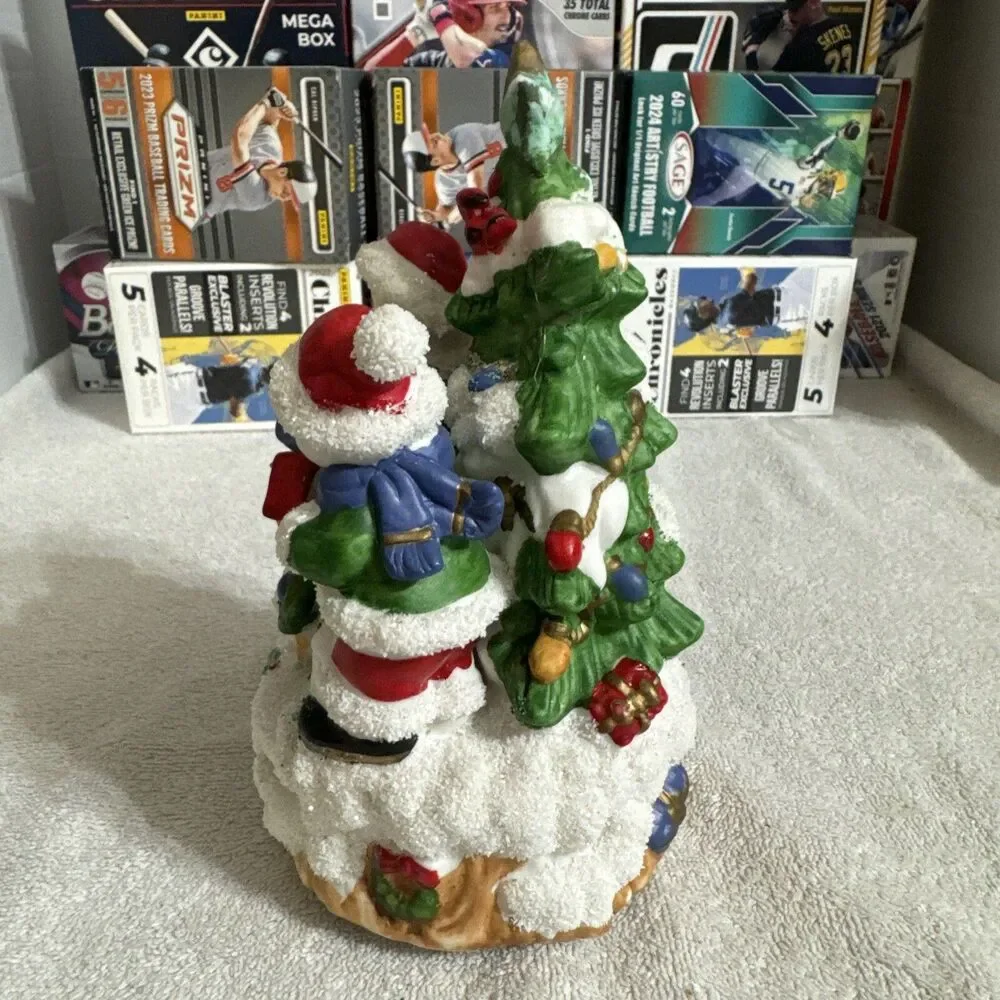 VTG Hand Painted Porcelain Snowman Christmas Music Box-We Wish You a Merry Chris